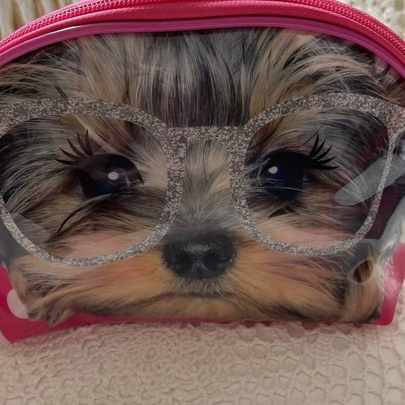Yorkie wearing sparkle glasses make up bag NEW - Picture 2 of 5